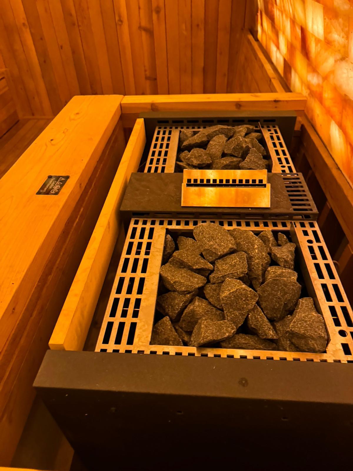 Curved salt-brick ceiling in a private sauna